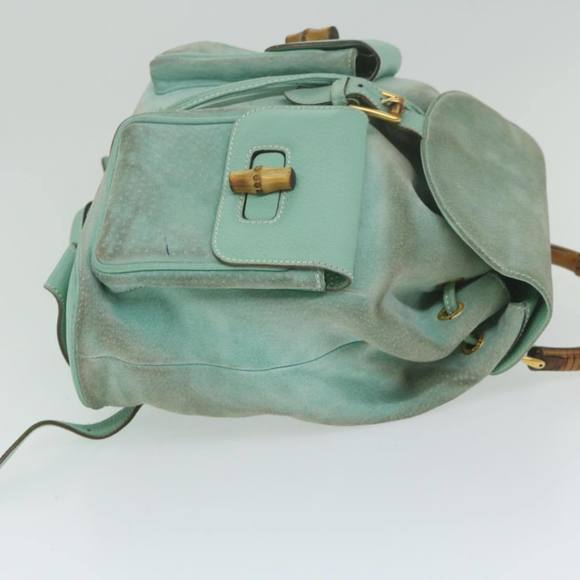 GUCCI Bamboo Backpack Suede Light Blue Auth 63986 - Picture 3 of 16